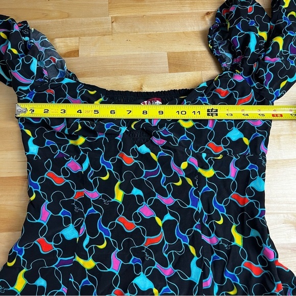 Staud Josephine Black Printed Multicolor Crepe Long Sleeve Sweetheart Top Size 6 - Picture 12 of 13